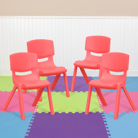 Flash Furniture 4-YU-YCX4-001-RED-GG 4 Pack Red Plastic Stackable School Chair with 12'' Seat Height